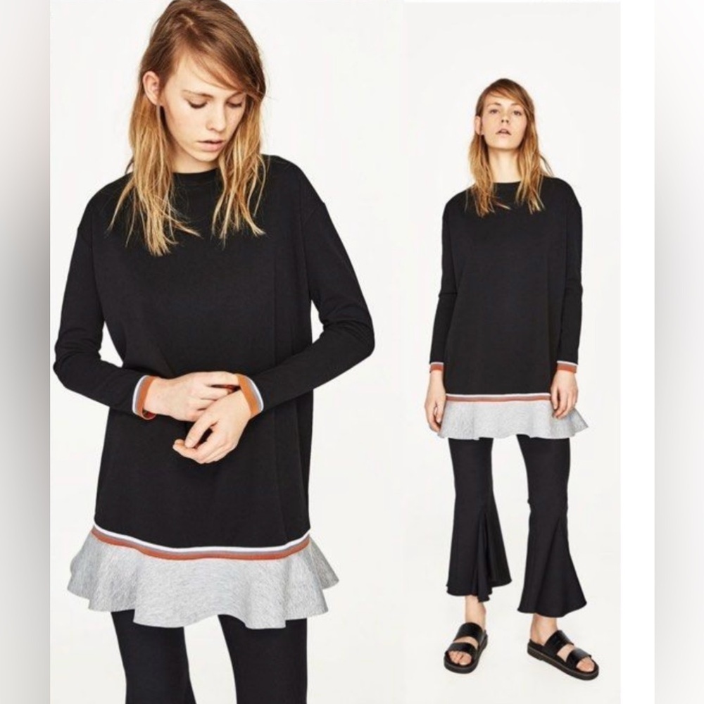 Zara Peplum Hem Tunic Ruffle Long Sleeve Dress M